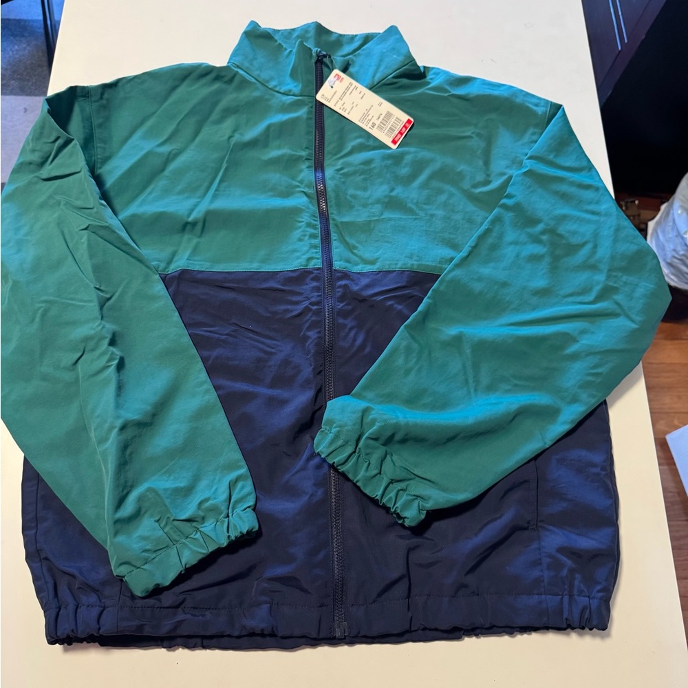 Uniqlo Kids Green and Navy Raincoat